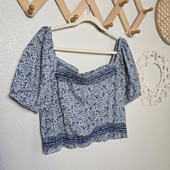 Madewell Jeanette Top in Florentine Floral In Blue Cropped Ruffle NWT Size M - Picture 4 of 14